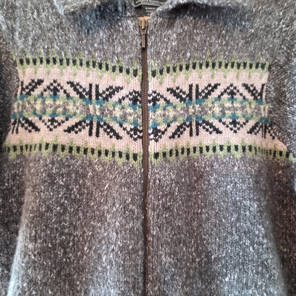 Woolrich Vintage Wool Blend Full Zip Cardigan Spruce Nordic Elbow Sleeve Large - Picture 5 of 11